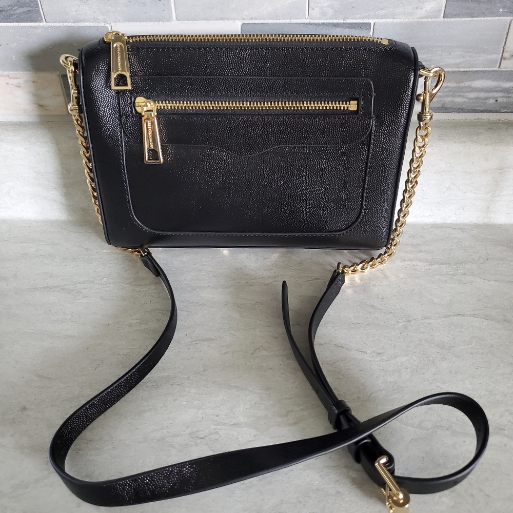 Rebecca Minkoff Black Leather Avery Crossbody With Gold Hardware